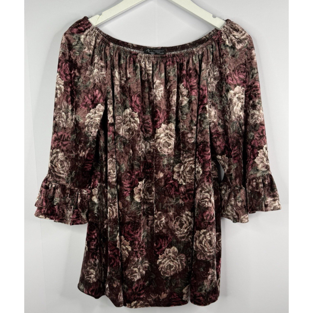 Vintage American City Wear Sz XL Velvet Top Y2K Dark Romance Whimsigoth Roses